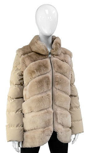 MMC132 GILET BEIGE EN FOURRURE DE LAPIN AVEC MANCHES AMOVIBLES  VTTO06