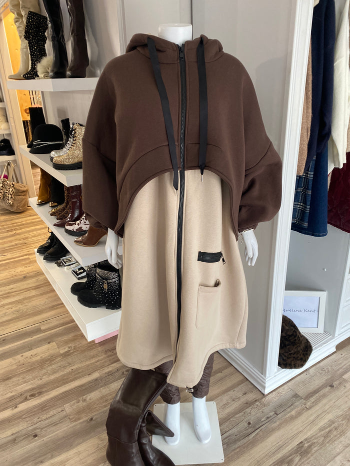 AH25,331oct Manteau polar 2 tons beige et chocolat
