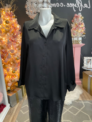 Ah25,5dec Chemisier noir satiné grandeur xx large