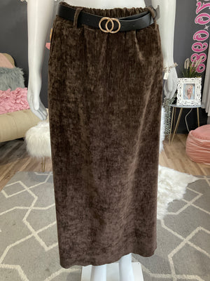 Ah25,110nov Jupe Brune en  velours et ceinture noir