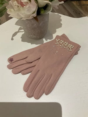 Ah25,431 Mitaine rose avec perles