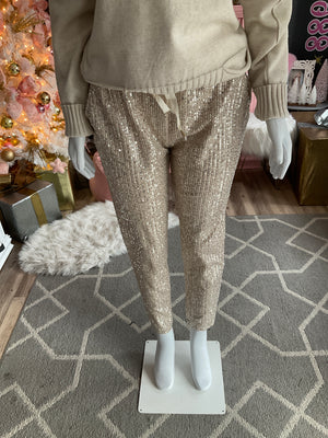Ah25,122nov  Pantalon crème à paillettes