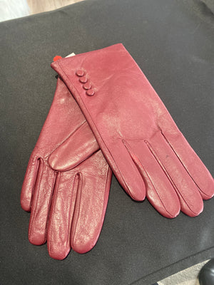 Ah25,405 Gants en cuir bordeaux avec boutons decoratifs