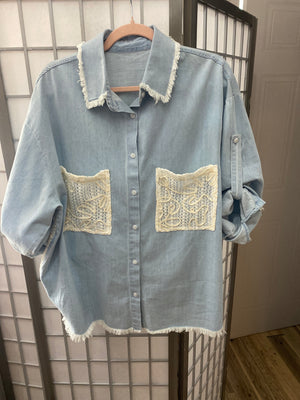 Pe26,2mars Chemisier en denim et broderie beige devant et derrière