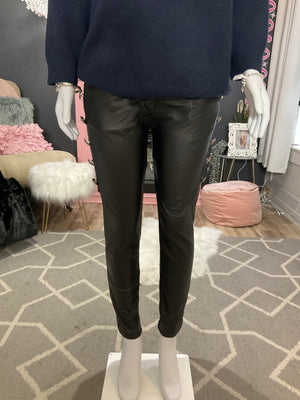 Ah25,104nov Pantalon noir en cuir synthétique avec boutons
