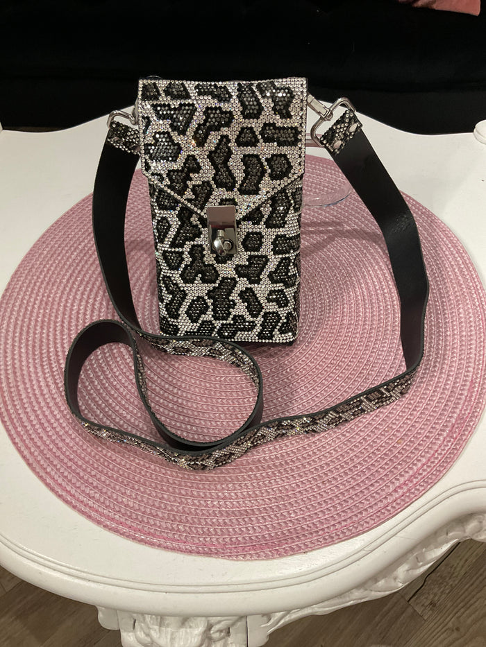 Sac bandoulière léopard noir et argent brillant