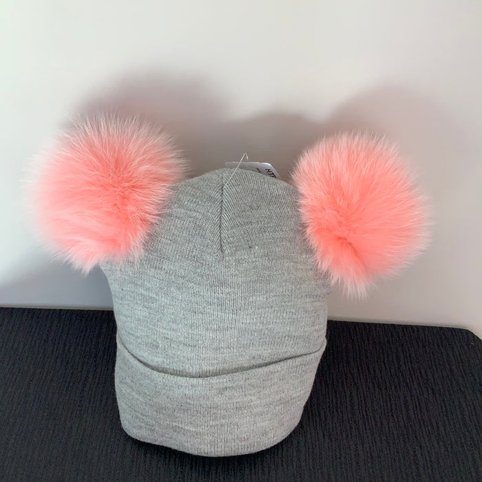 MMC31 Tuque grise avec deux pompoms roses en fourrure Mitchie's HTPKH9