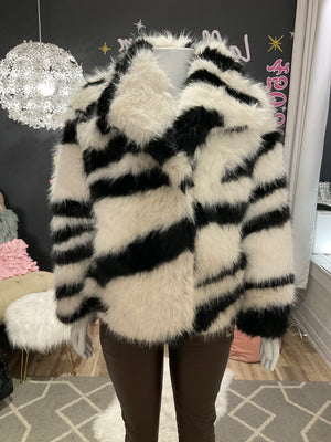 Ah25,305nov Manteau noir et blanc en fourrure synthétique