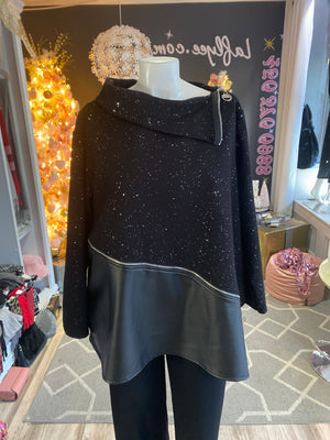 Ah25,37dec Haut noir avec brillants et cuir synthetique