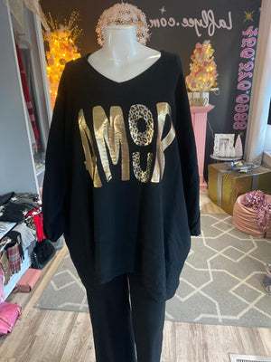 Ah25,35dec Haut oversize écriture dorée Amour