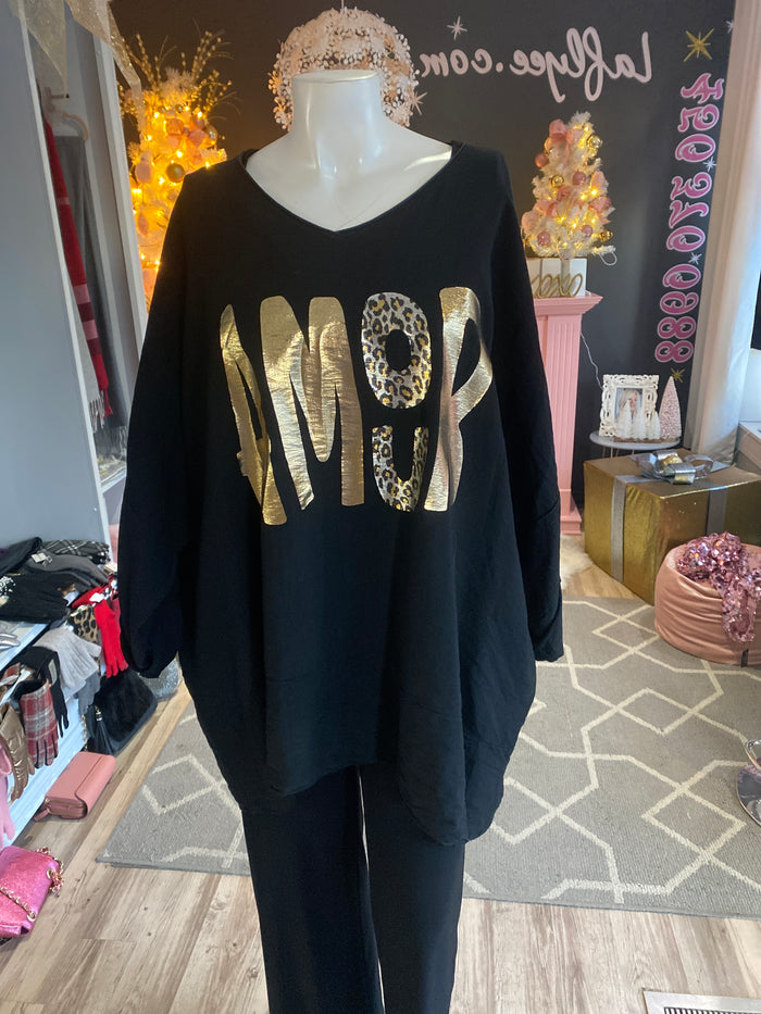 Ah25,35dec Haut oversize écriture dorée Amour