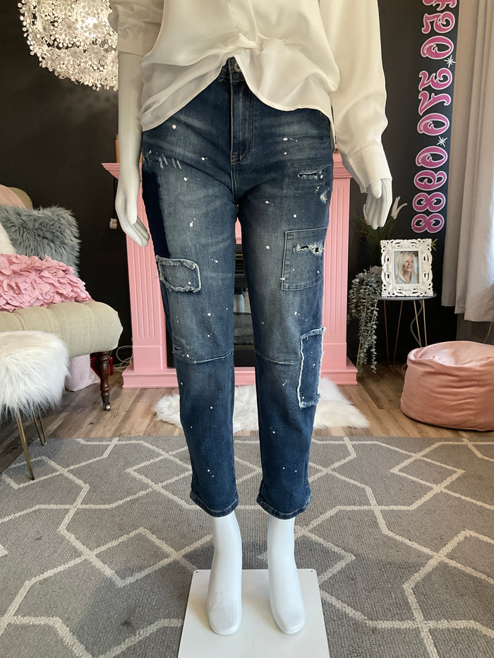 Ah25,103oct Jeans avec patch et effet éclaboussures&nbsp;