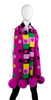 MMC148 FOULARD FUSHIA TISSU MOTIF "CONFETTI" AVEC RENARD POMS SCOC34
