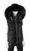 MMC153 VESTE NOIRE STYLE PUFFER AVEC PAILLETTES ET BORDURE DE RENARD AU CAPUCHON VTMK73
