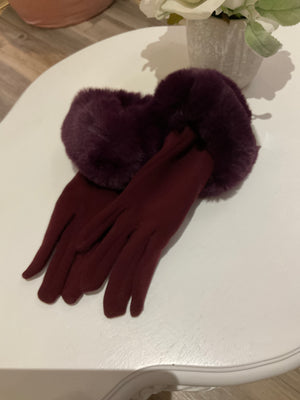 Ah25,436 Gant bordeaux et violet avec fourrure synthétique