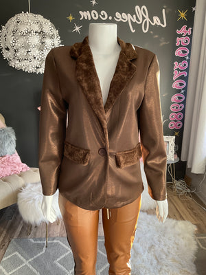 Ah25,323oct Veston brun satiné avec colet en fin corduroy