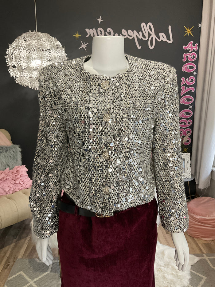 Ah25,308nov Veste à paillettes argent