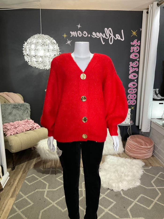 Ah25,327oct Veste rouge avec bouton doré 20% de laine