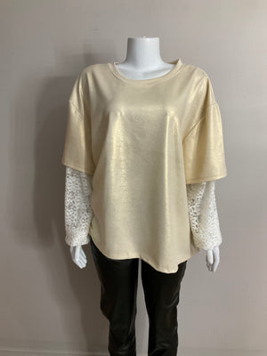 Pe26,15janv Haut ligh gold et dentelle au bas des manches taille unique,58 pouces de buste