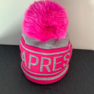 MMC20 Tuque fushia et grise après ski et pompom en fourrure Mitchie's HTAN41