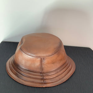 MMC29  Chapeau de seau en cuir brun Mitchie's HTMKO1