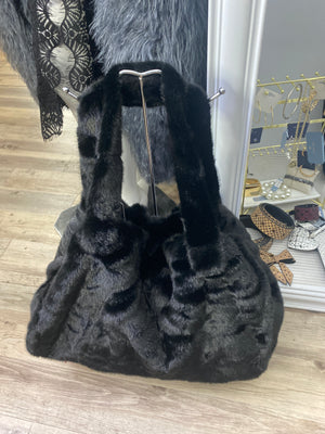 Ah25,404nov Sac en fourrure synthetique noir Angela Mara