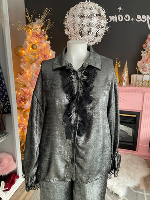 Ah25,3dec Chemisier gris antique avec dentelle noir