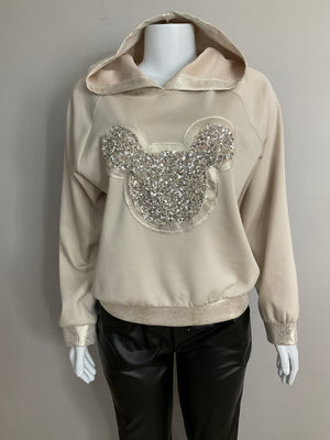 Pe26,19janv Hoodie beige avec Mickey en paillettes talle unique 46 pouces de buste