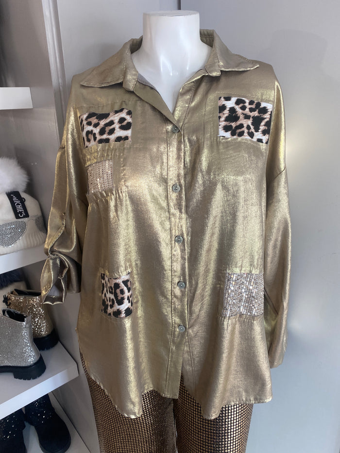 Ah25,31nov Chemisier doré avec leopard et brillants