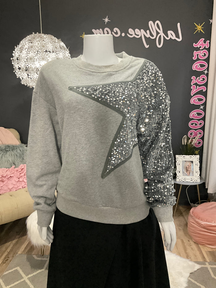 Ah25,13nov Haut gris avec étoile avec paillettes