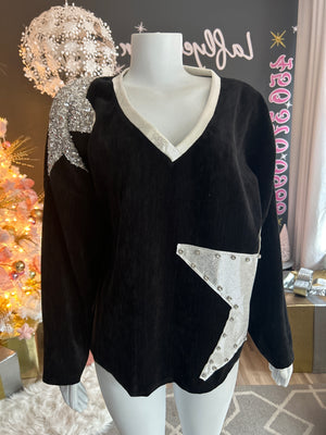 Ah25,25nov Haut noir avec étoile à paillette