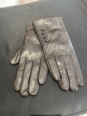 Ah25,406 Gants en cuir espresso avec boutons decoratifs