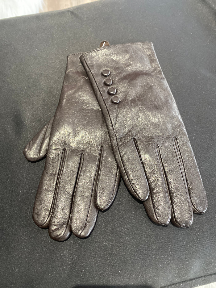 Ah25,406 Gants en cuir espresso avec boutons decoratifs