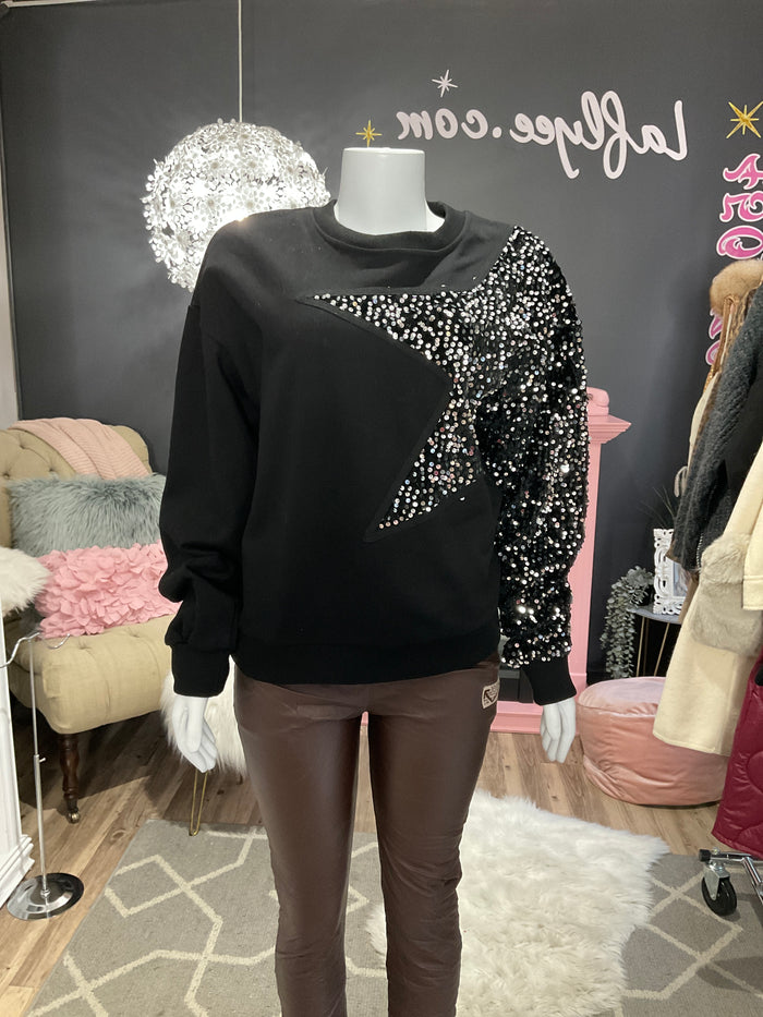 Ah25,6nov Haut noir avec étoile à paillettes.