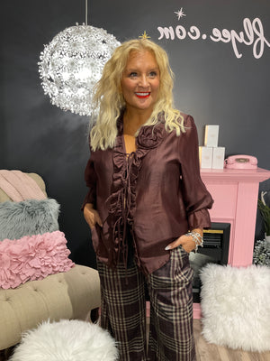 Ah25,12oct Chemisier bordeaux avec fleures en tissus