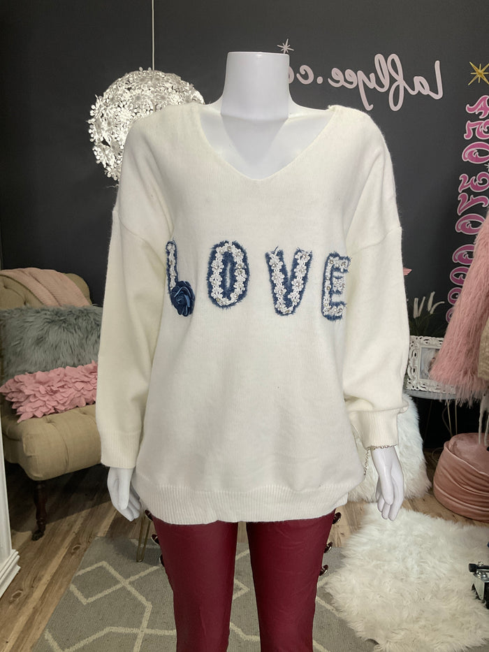 Ah25,48oct Haut blanc cassé avec appliquer love et fleur taille unique,48 pouces de buste