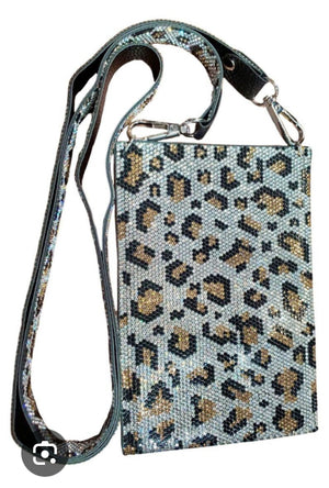 Bourse argent pour cellulaire en cristaux leopard JKBG118.LEPSI