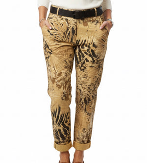 Ah26,116sept Pantalon imprimé fougères brun Angela Mara