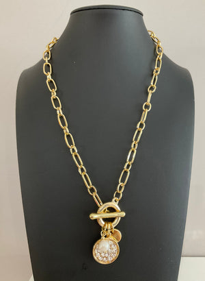 Merx 11 Collier doré à breloque de cristal et perle