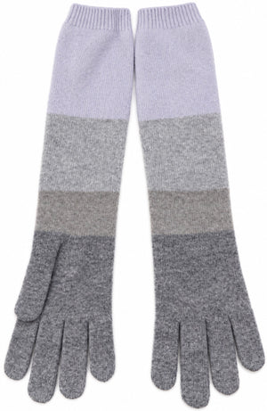 MMC189 Gants en laine à rayures colorblock bleu mélangé jusqu’au coude GLME13