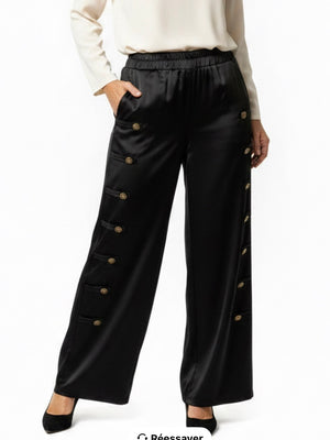Ah26,110sept Pantalon noir satiné style militaire