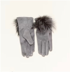 MMC196 GANTS GRIS EN FAUX SUÈDE POUR FEMME AVEC BORDURE EN RENARD GLPP01