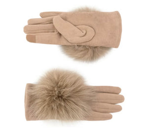 MMC192 Gants beige avec fourrure de renard GLMK61