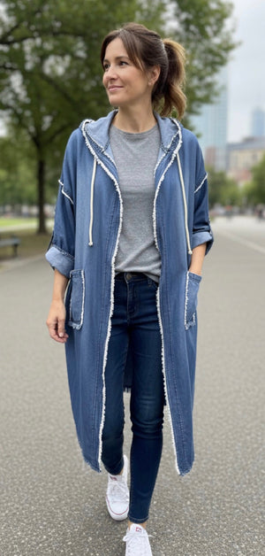 Pe26,304janv Redingote avec capuchon jeans et espadrilles derrière taille unique