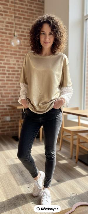 Pe26,30 janv haut gold avec dentelle au bras taille unique,50 pouces de buste