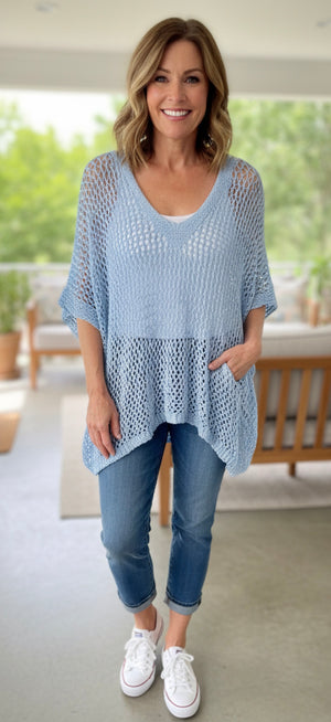 Pe26,33janv Haut a filet bleu taille unique Angela Mara