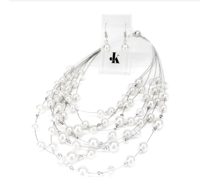 Collier et boucle d'oreilles perles blanches de Jacqueline Kent JKNE141.WH