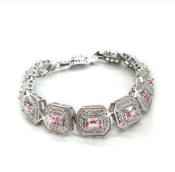 Bracelet tennis cristaux clairs et roses de Jacqueline Kent JKB419.SIPK