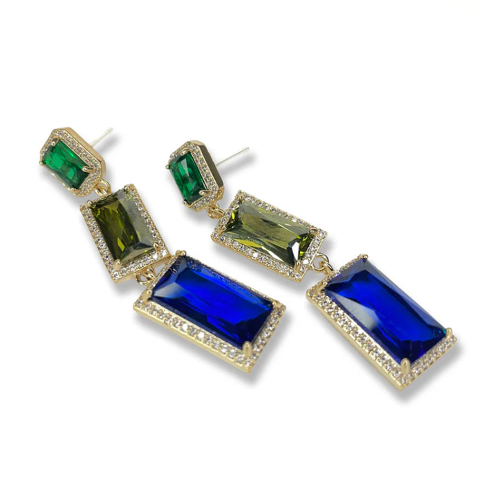 Boucle d'oreilles avec cristaux trois couleurs bleu de Jacqueline Kent JKE549.BL