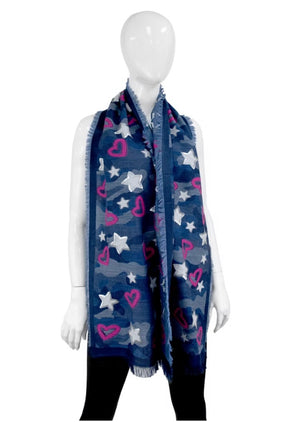MMC218 FOULARD TISSÉE ÉTROITE AVEC COEURS ET ÉTOILES SCAJ23